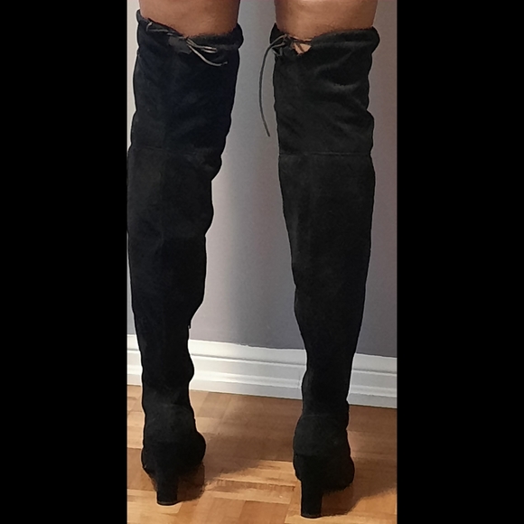 Black Suede Over The Knee Boots - Picture 2 of 3